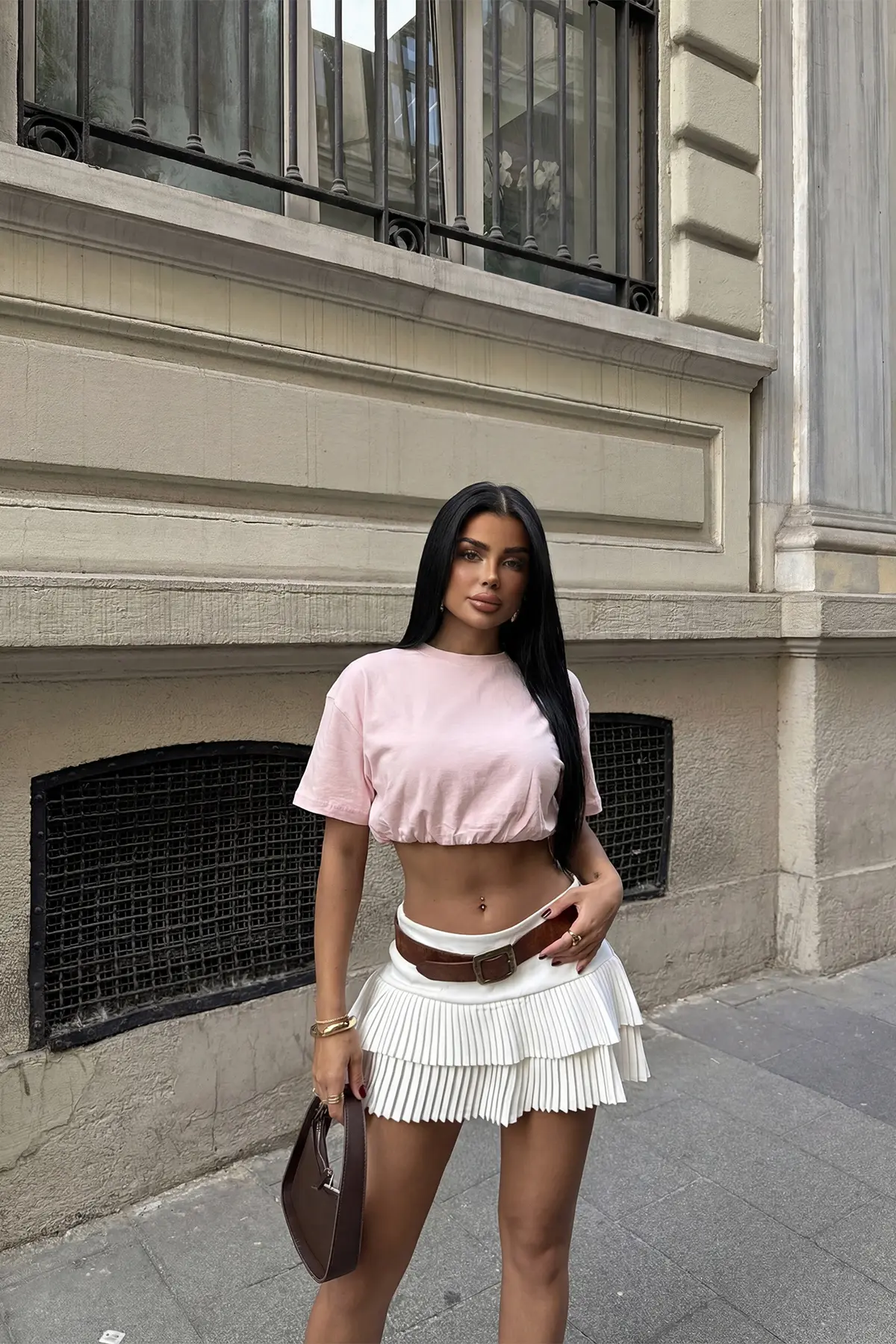 Pembe Crop Top - Gündelik Seksi Sokak Tarzı