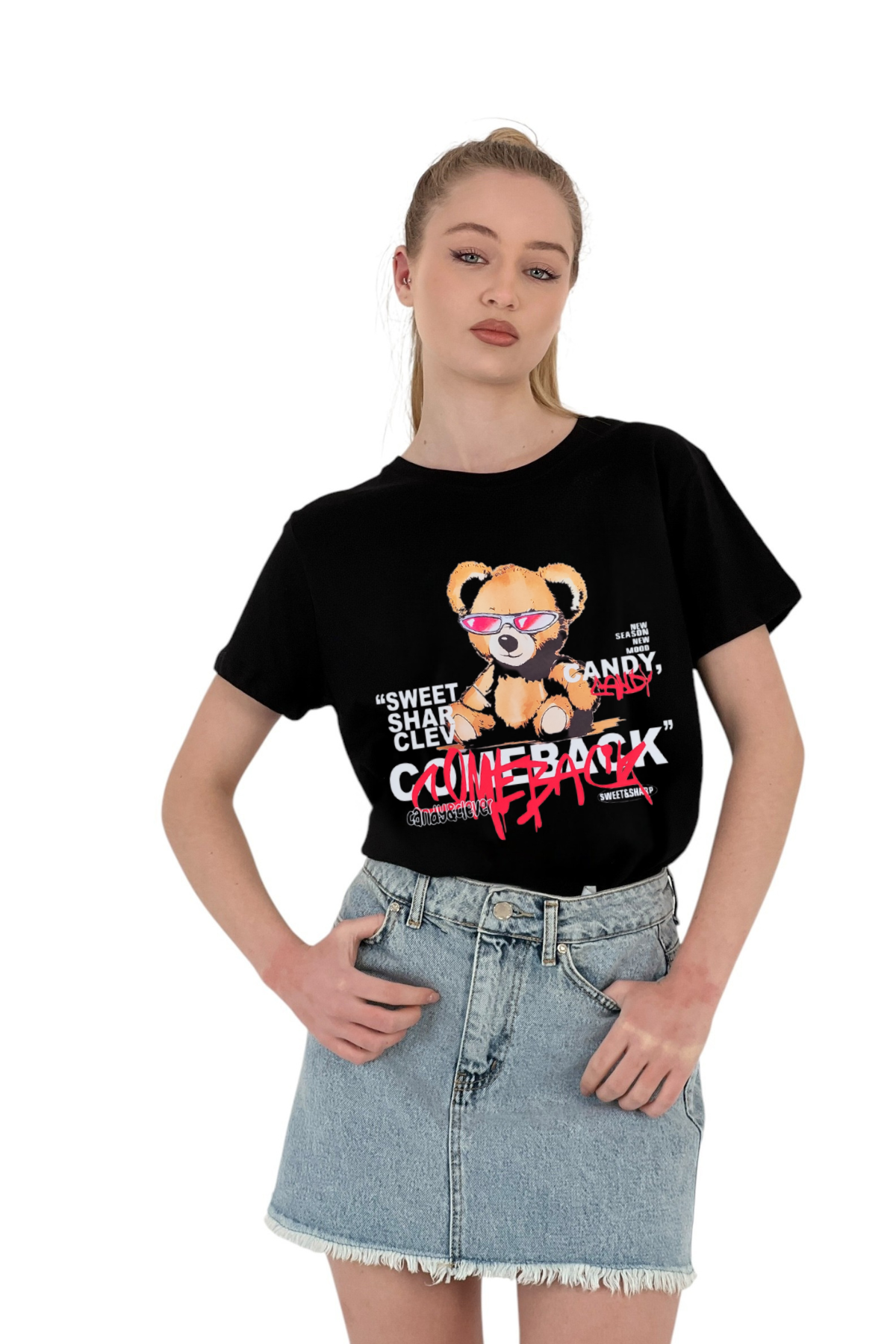 Cool Bear Baskılı T-shirt – Siyah & Beyaz