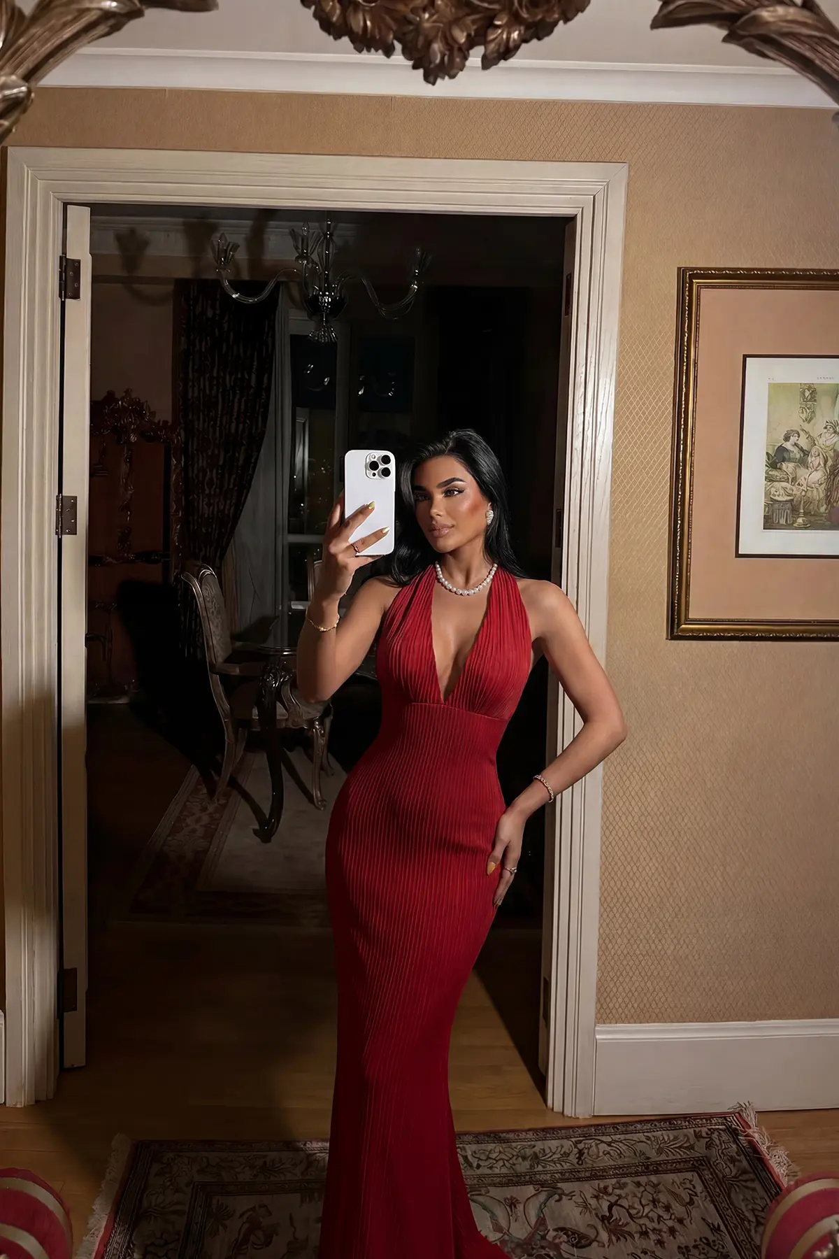 Kırmızı Seksi Zarif Resmi Işıltılı Bodycon Elbise