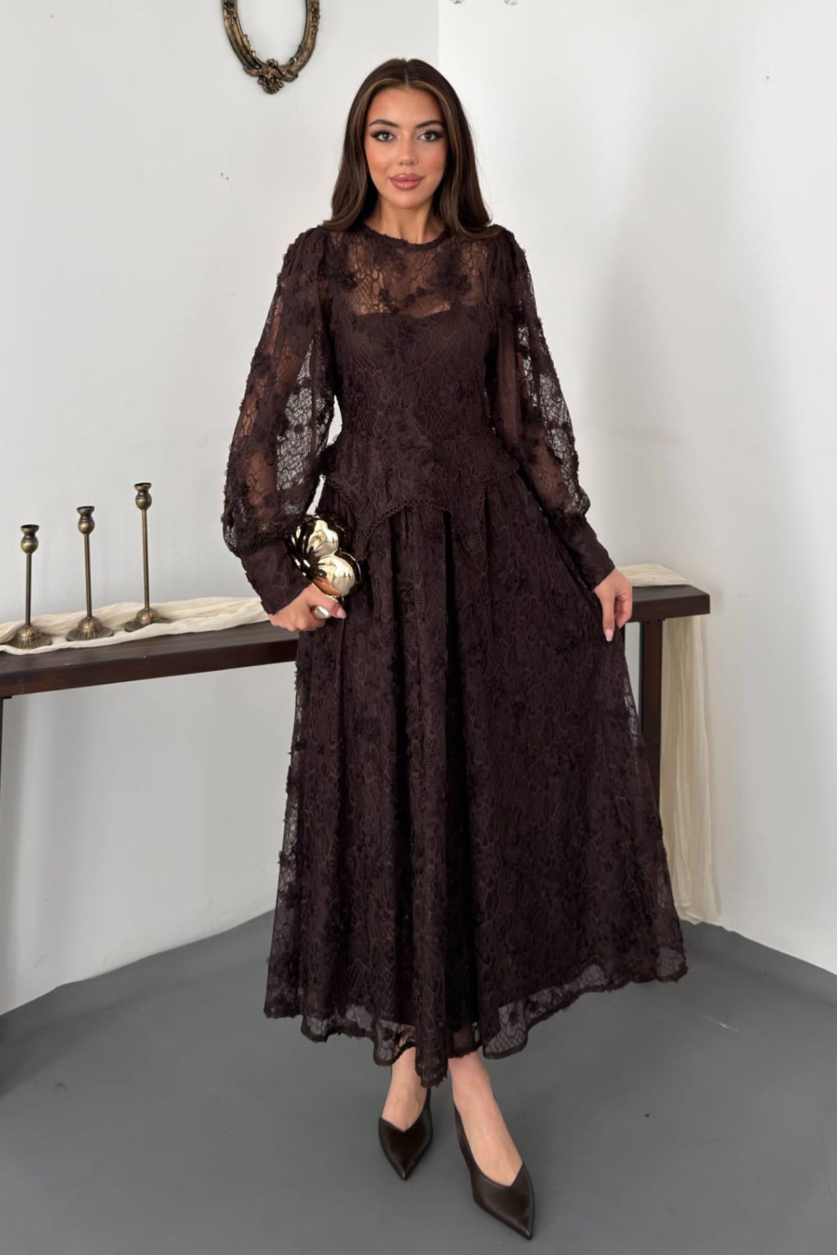 Siyah Zarif Fit & Flare Maksİ Elbise