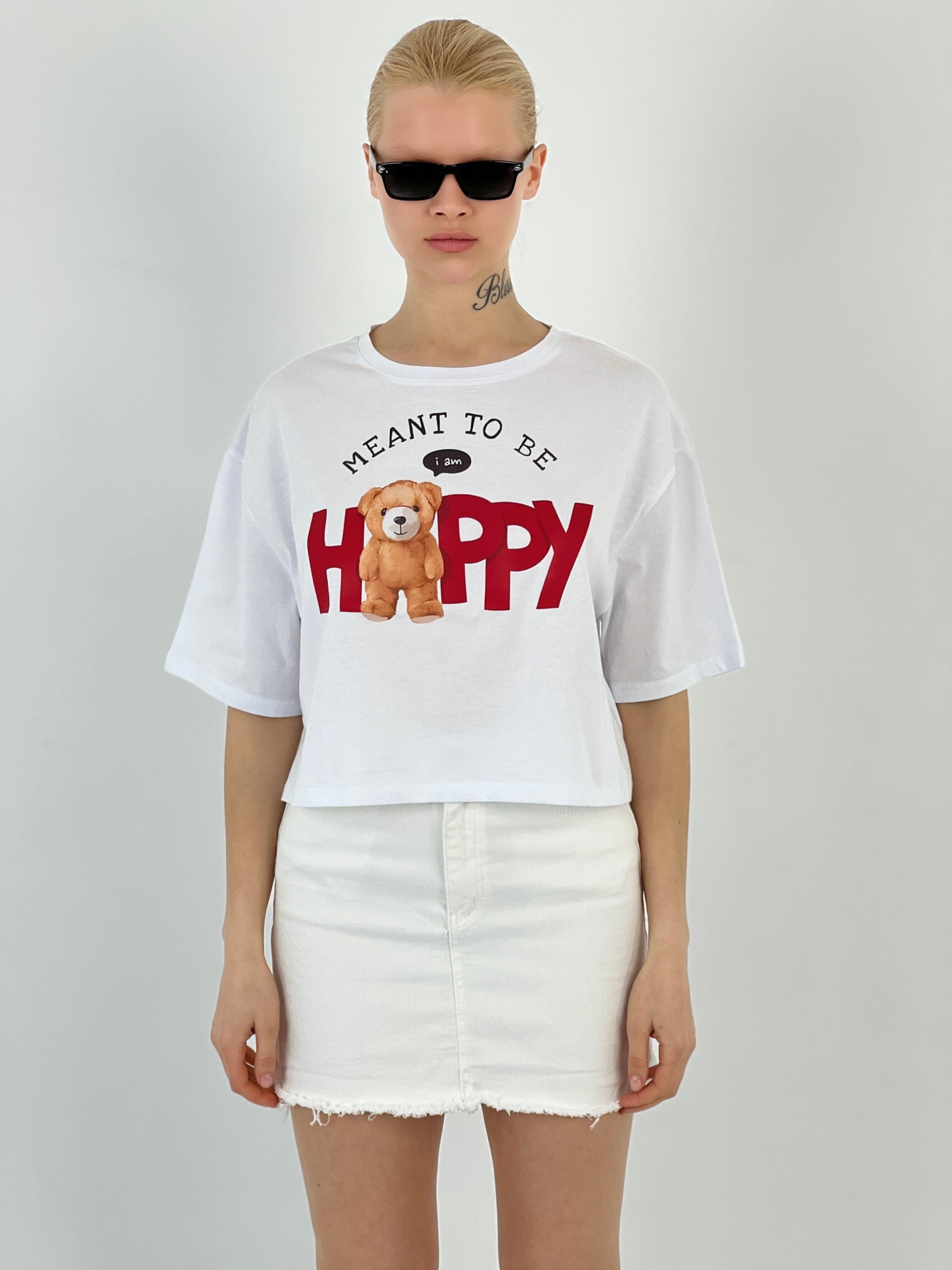 T-shırt Happy Ayıcık Baskılı