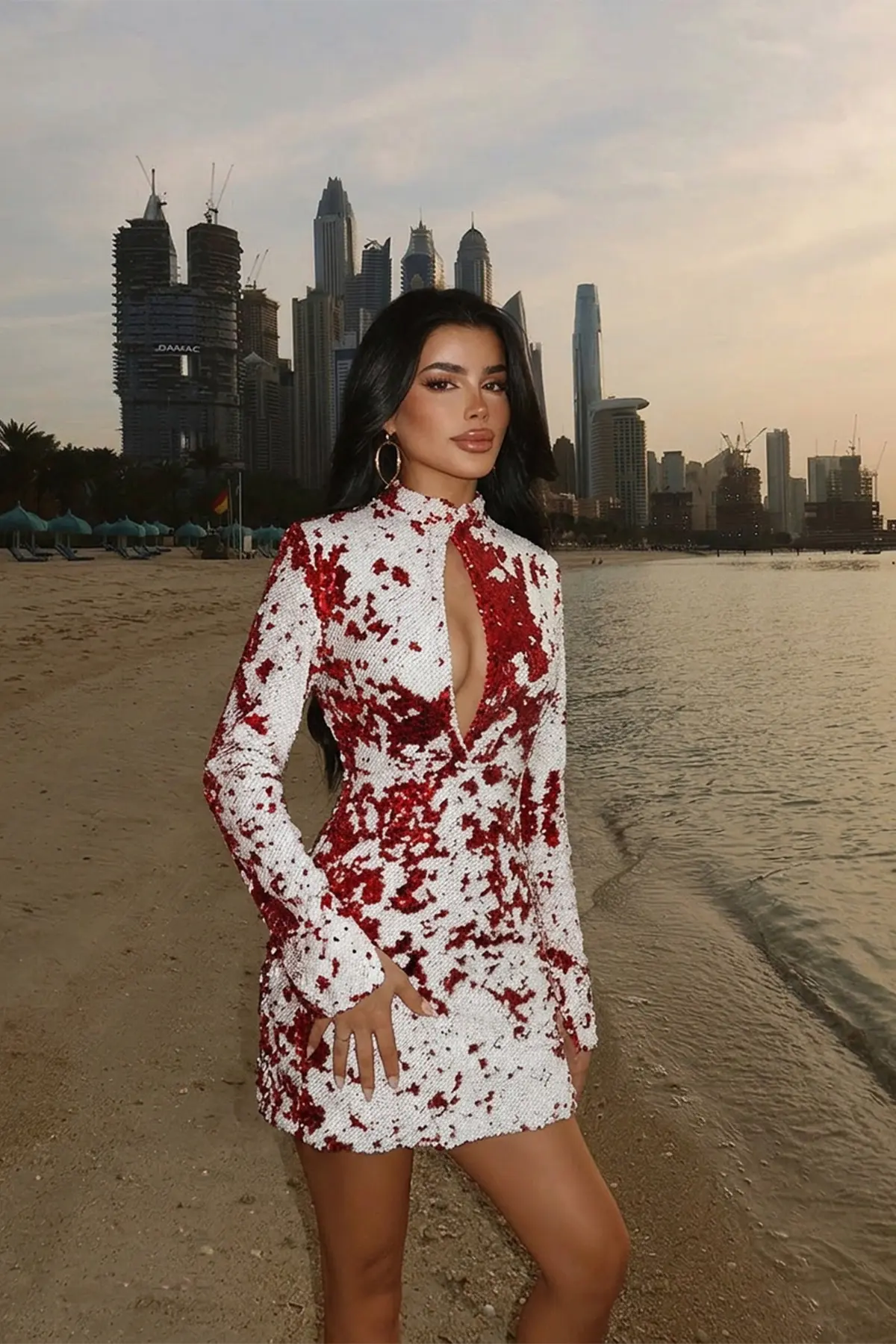 Beyaz Işıltılı Seksi Zarif Resmi Bodycon Elbise
