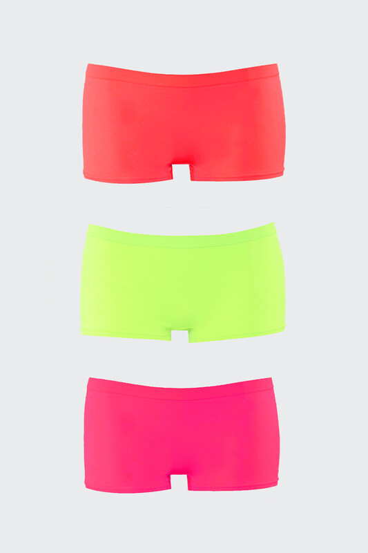 Neon Pembe Sarı Oranj Dikişsiz 3'lü Ağlı Şort Külot