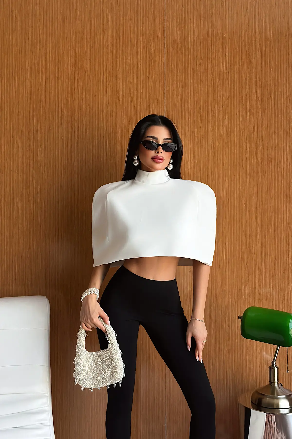 Beyaz Zarif Crop Top Balıkçı Yakalı