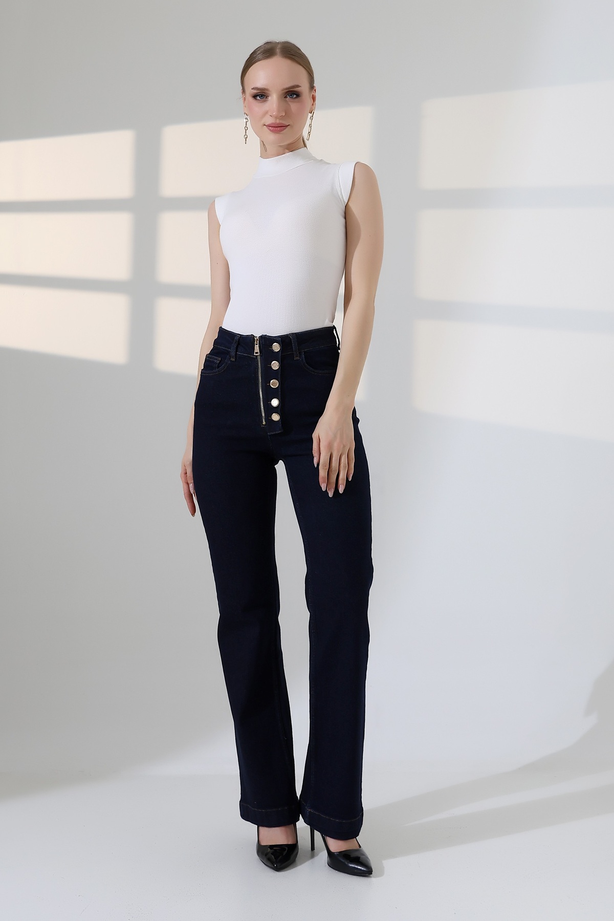 Lacivert Yüksek Bel Bootcut Pantolon