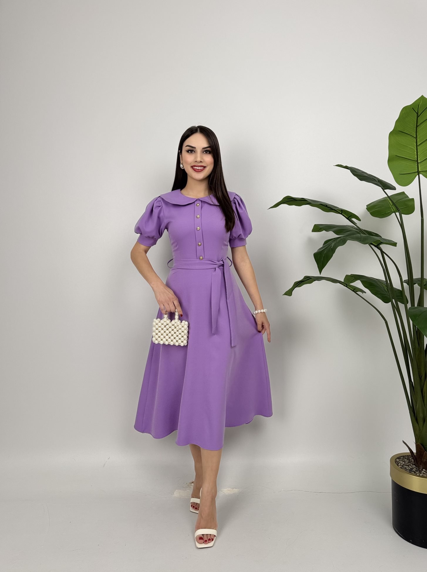 Şık Mor Fit & Flare Elbise