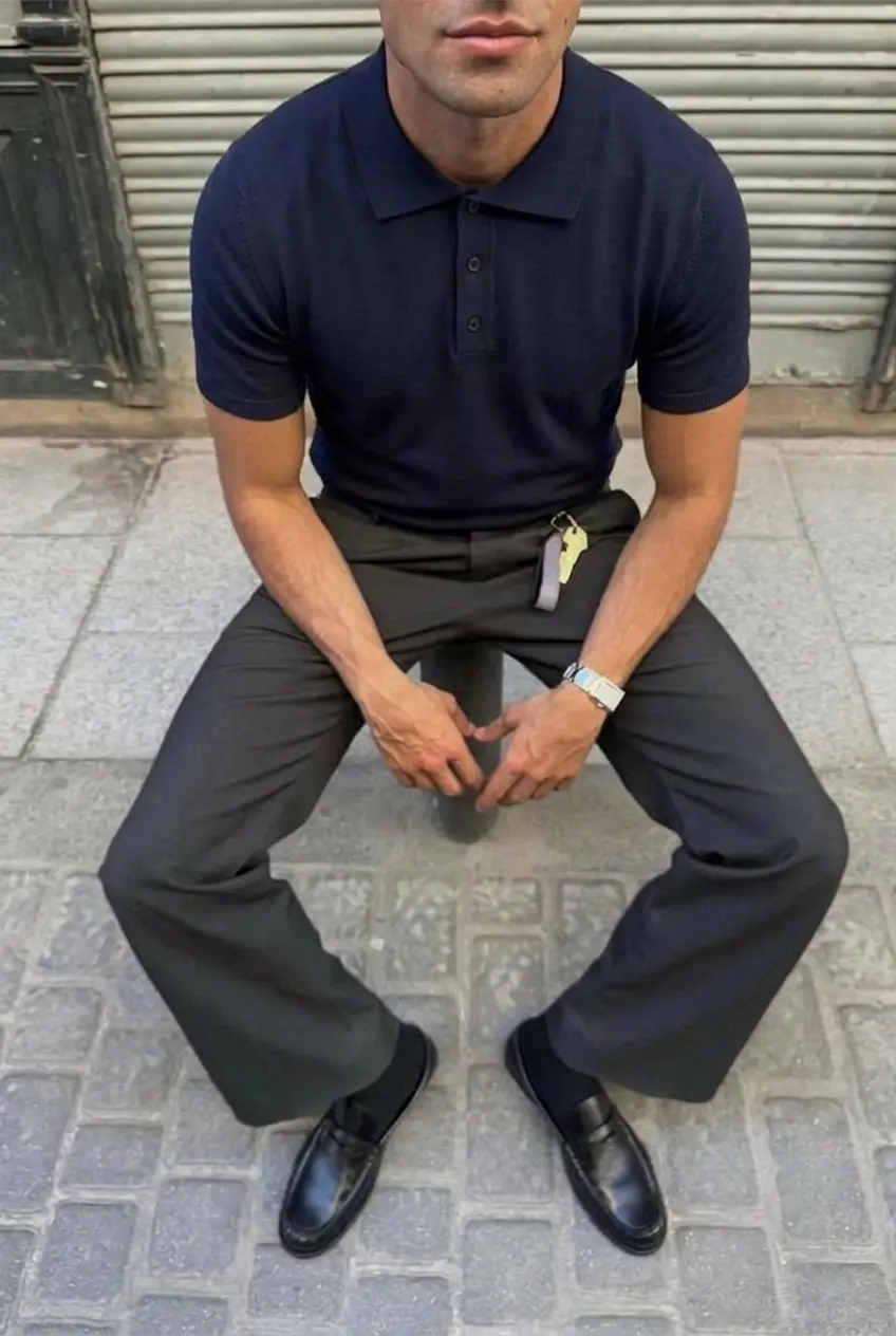 Lacivert Slim Fit Günlük Resmi Polo Yaka Gömlek