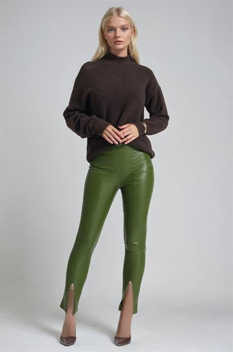 Yeşil Skinny Paça Yüksek Bel Tregging Pantolon