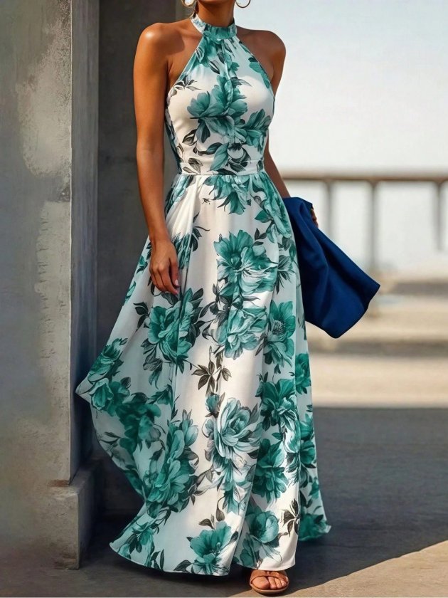 Beyaz Fit & Flare Çiçekli Elbise
