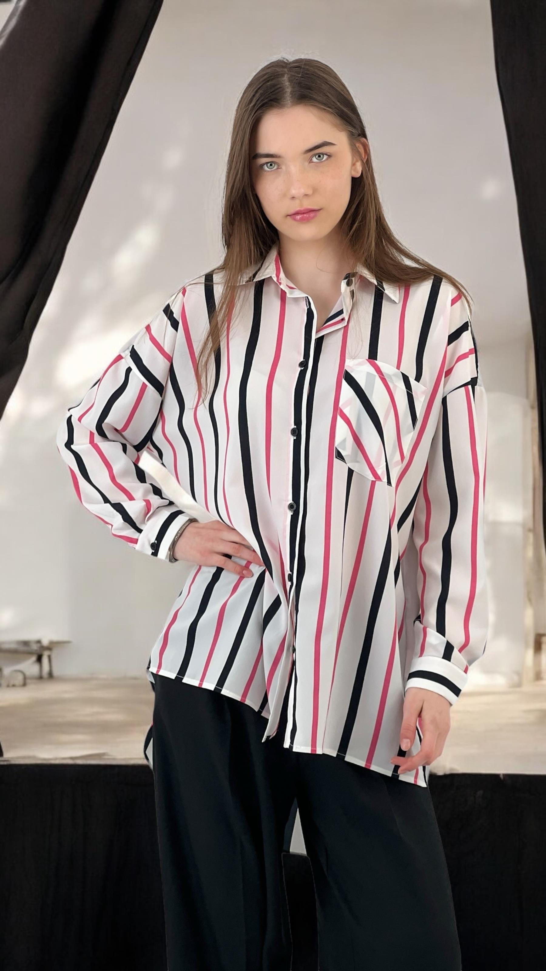 Çizgili Oversize Gömlek - İki Renk Seçeneği