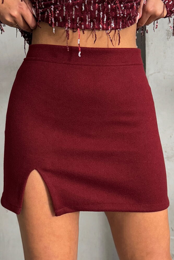 Bordo Yırtmaçlı Etek