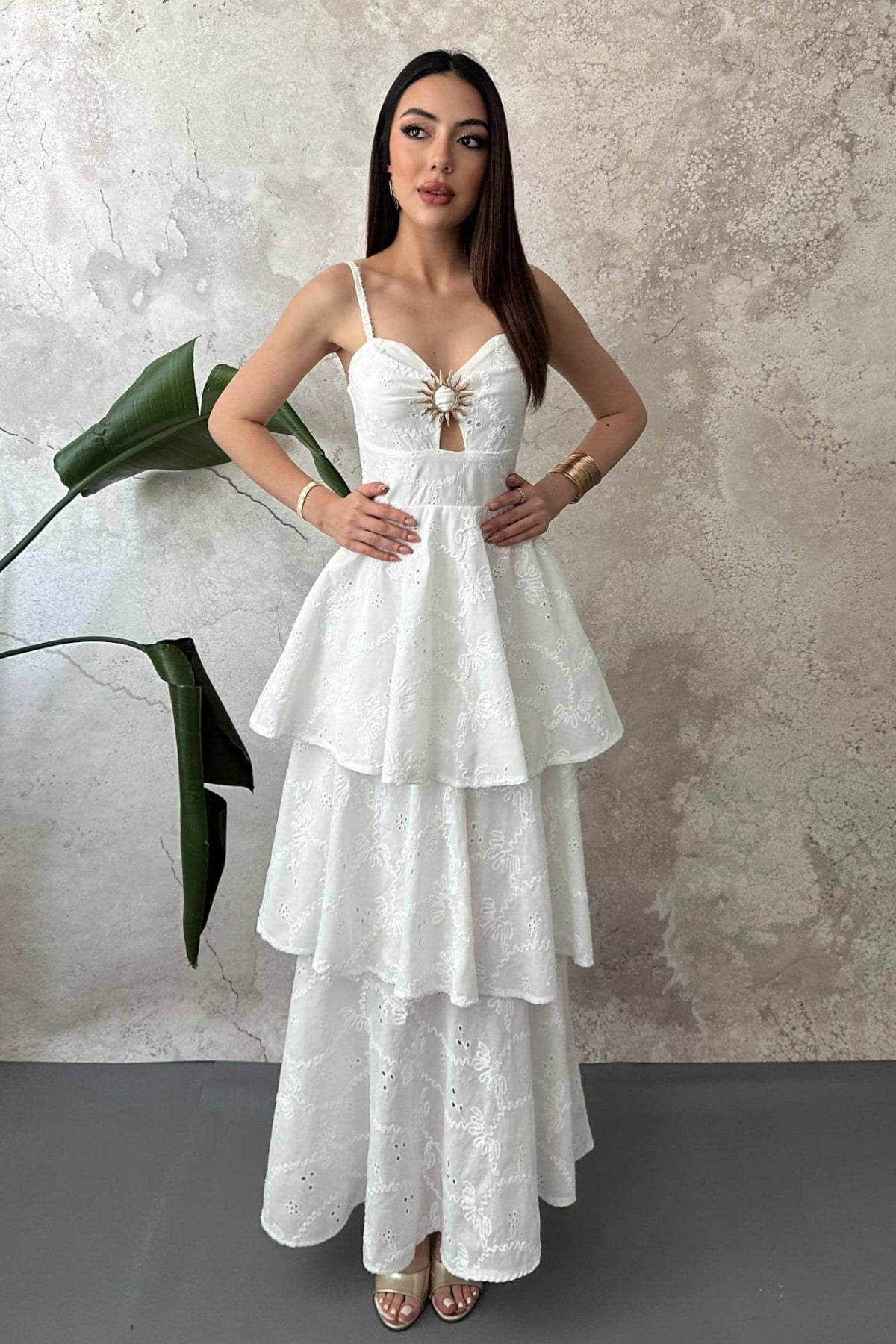 Beyaz Zarif Fit & Flare Elbise