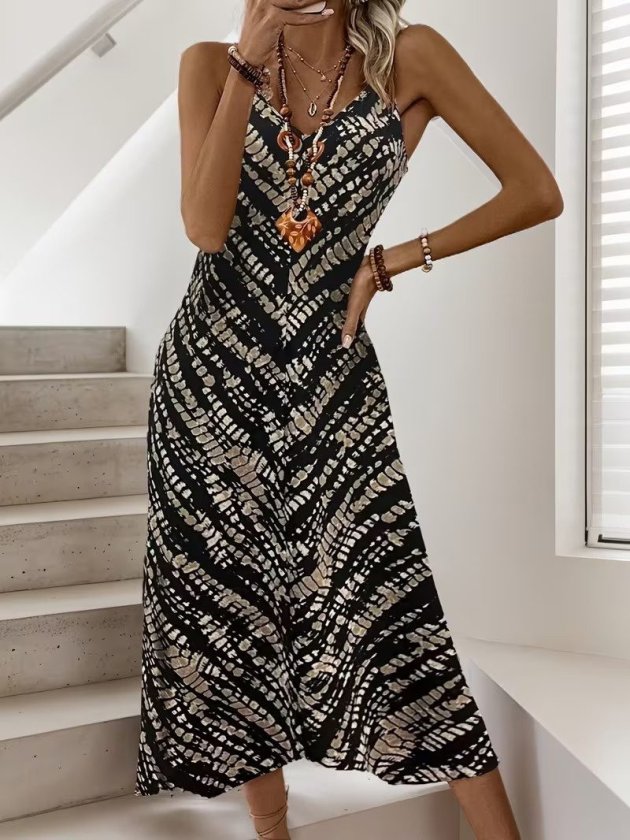 Yaz İçin Siyah Batik Slip Elbise