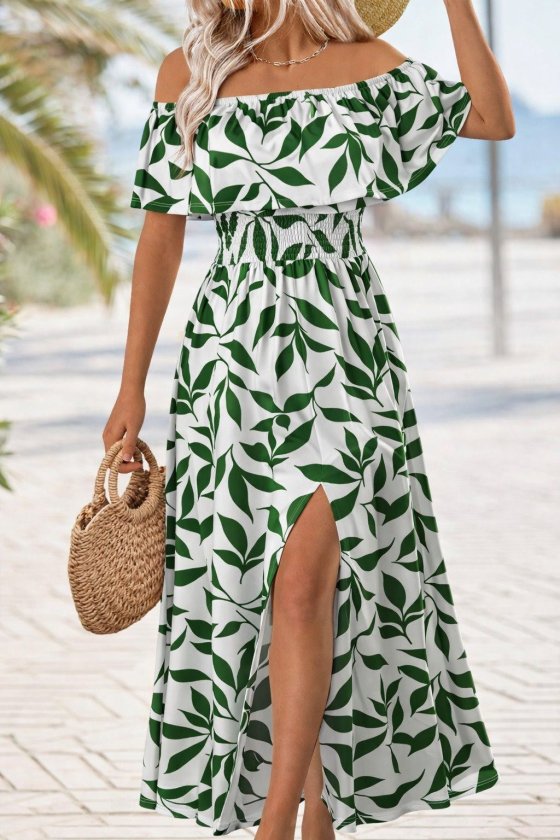 Yeşil Çiçekli Fit & Flare Elbise