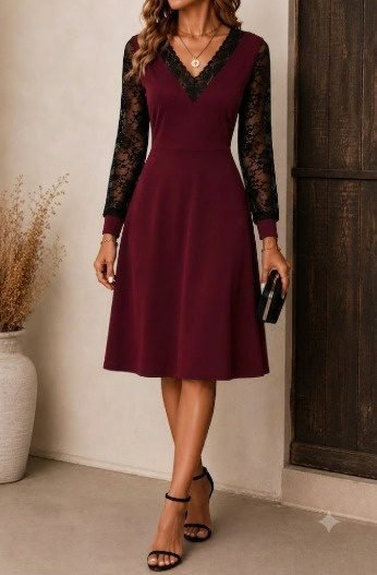 Bordo Fit & Flare Zarif Elbise