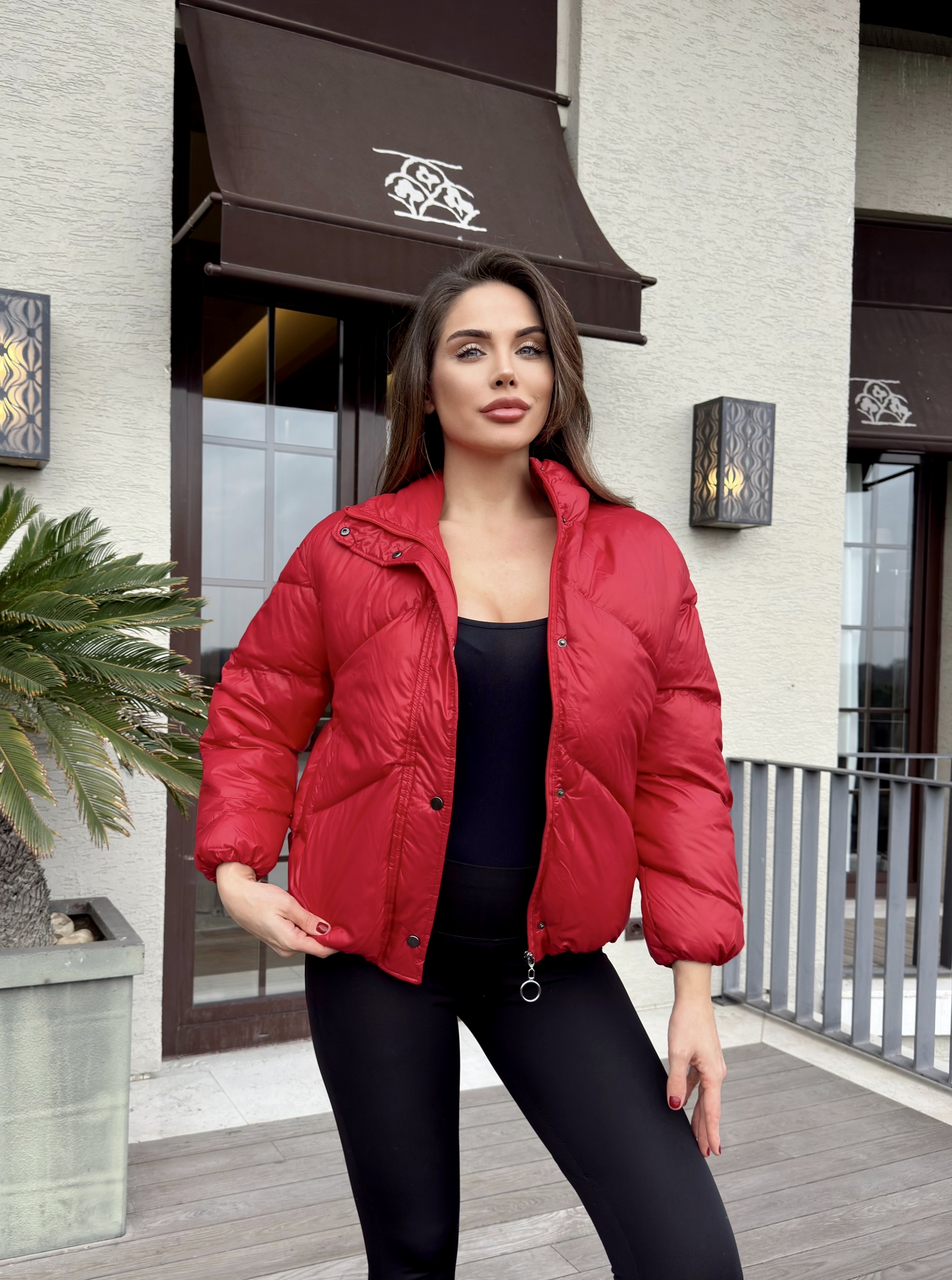 Çıtçıtlı Şişme Mont - Kırmızı