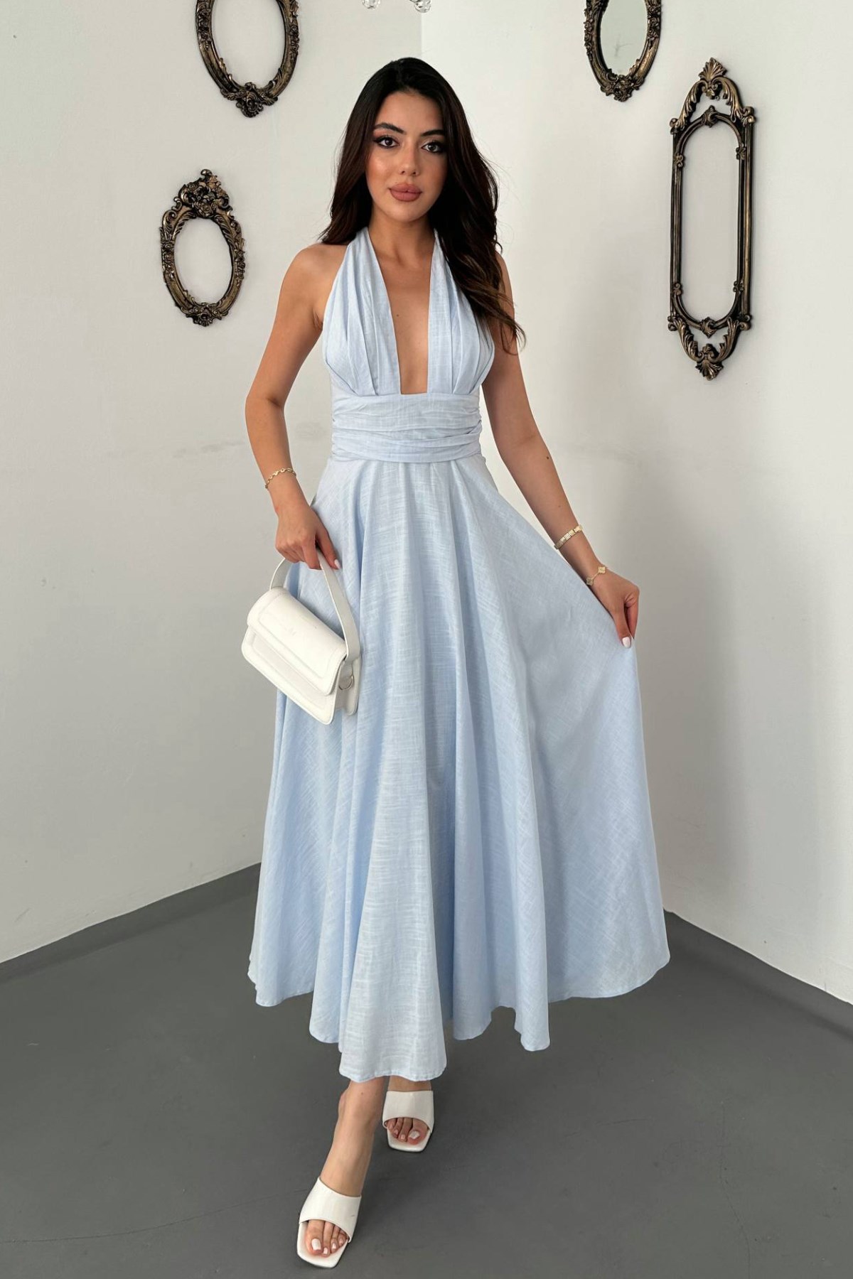 Mavi Zarif Fit & Flare Maxi Elbise
