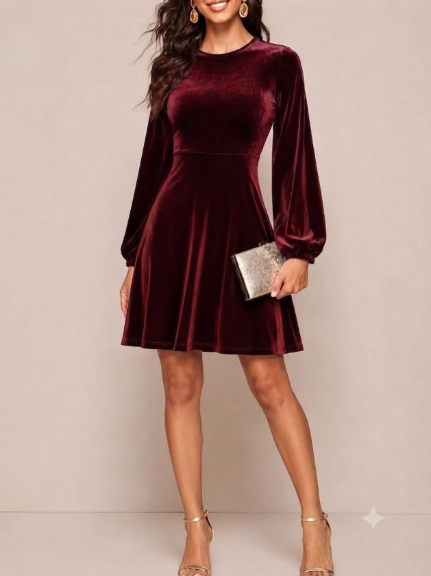 Bordo Zarif Fit & Flare Mini Elbise
