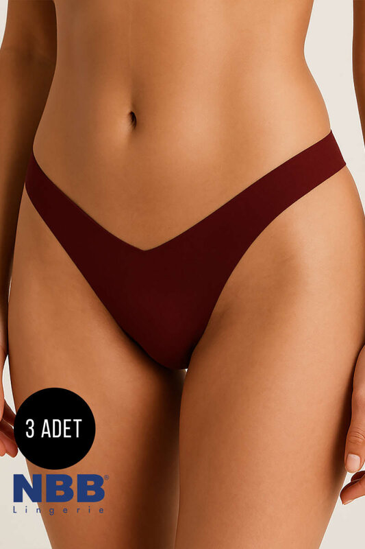 Ten Bordo Cappuccino 3'lü Lazer İz Yapmaz V Shape Brazillian Külot