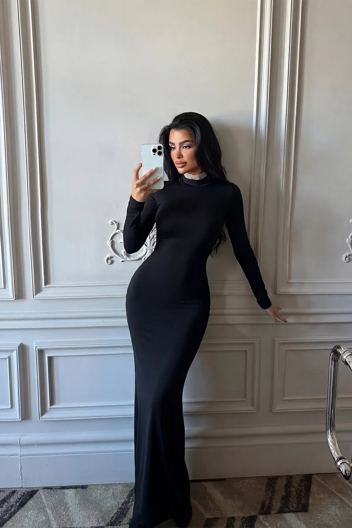 Siyah Zarif Bodycon Elbise Balıkçı Yaka