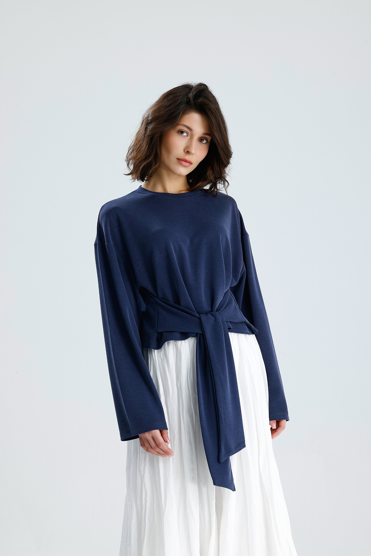 Lacivert Zarif Oversized Fit Bluz