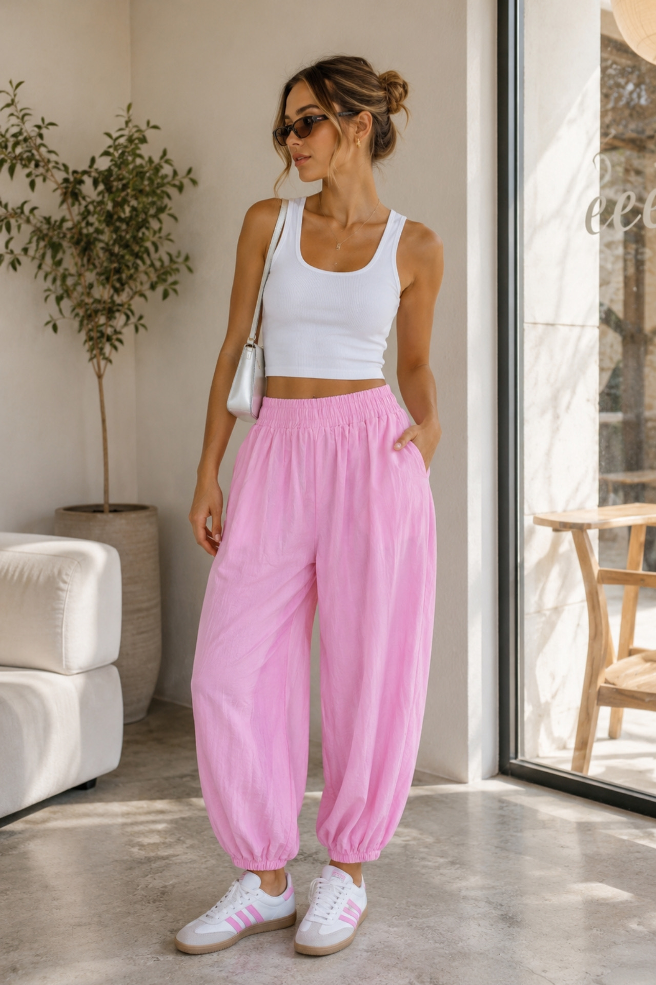 Pembe Gündelik Spor Jogger Pantolon Pink Casual Sport Jogger Pants