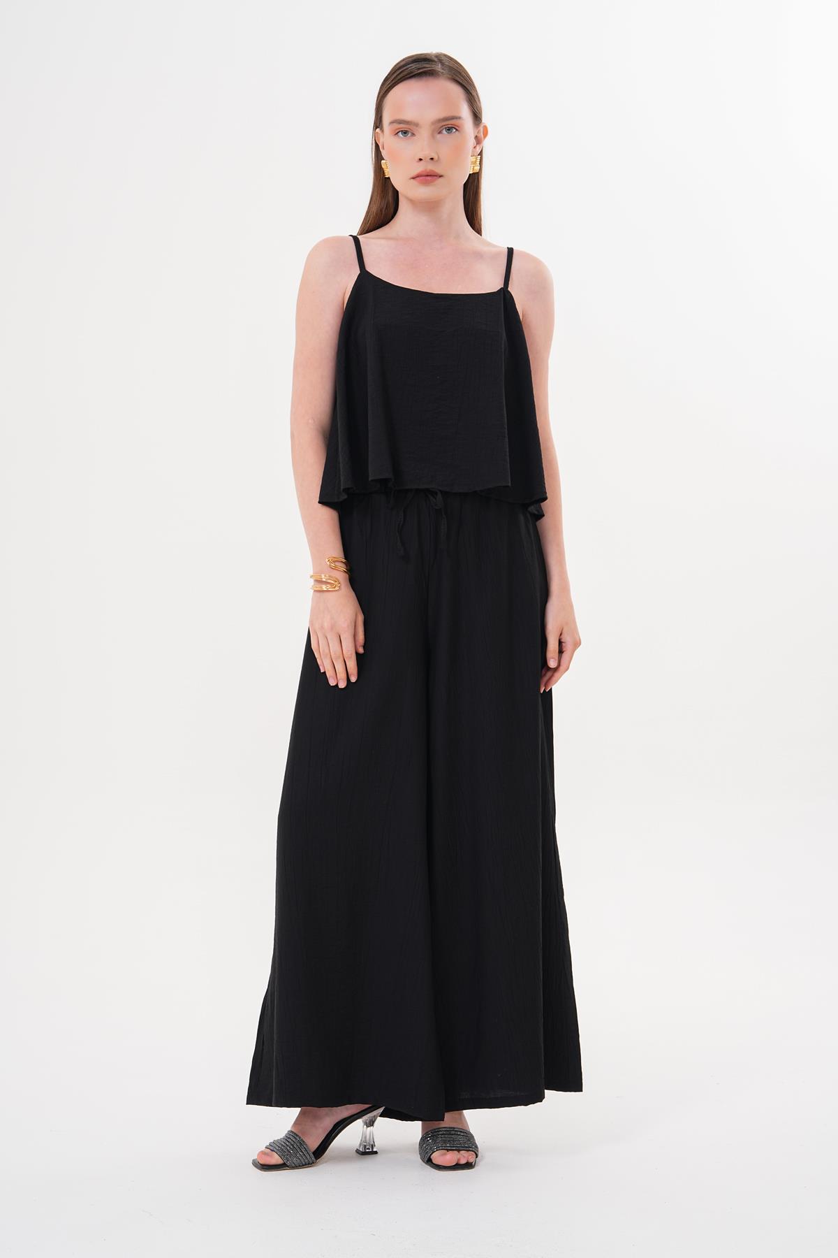Askılı Crop Bluz Siyah