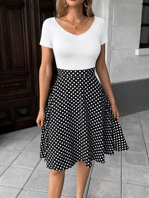 Siyah Puantiye Fit & Flare Elbise