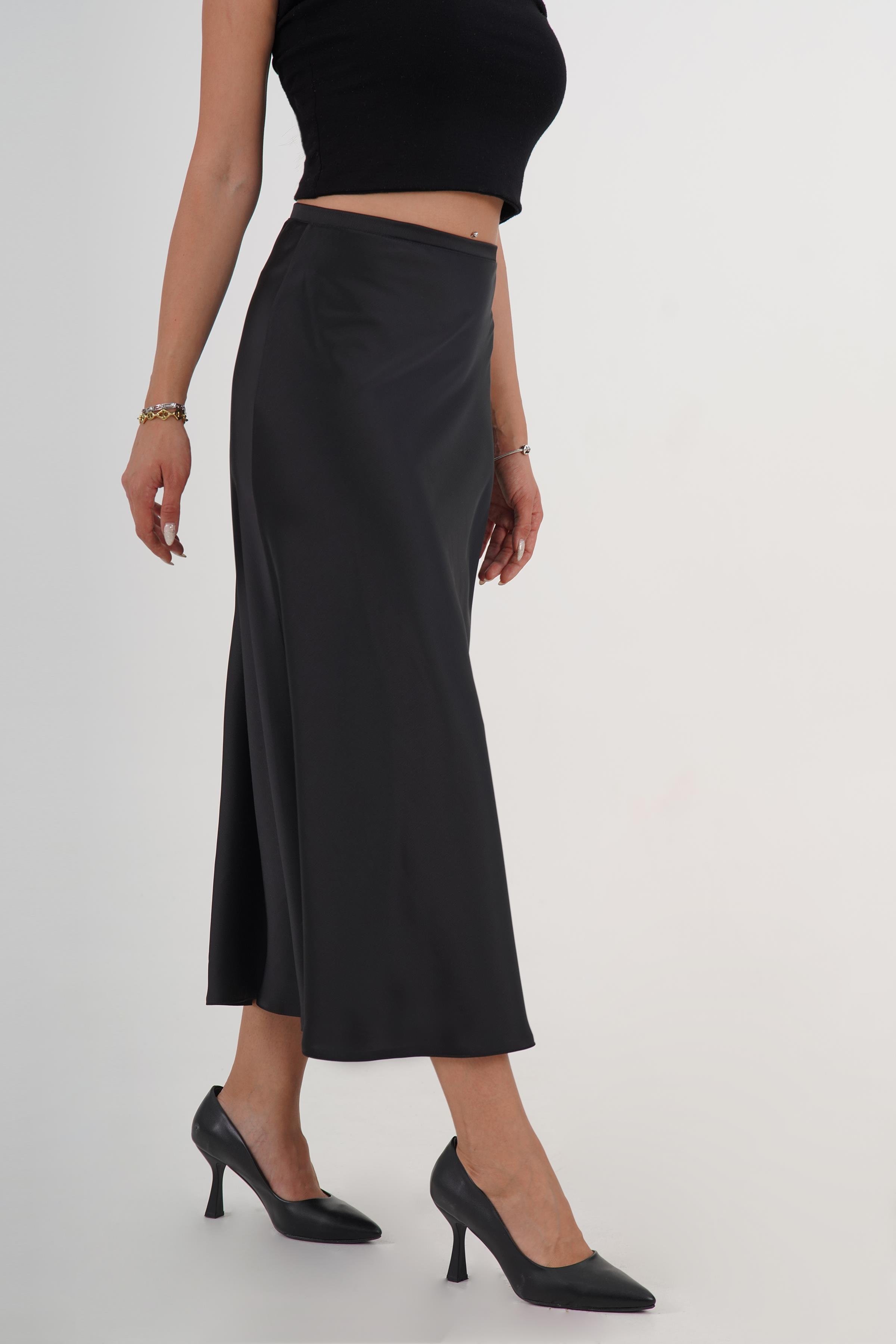 Siyah Zarif Midi Slip Etek