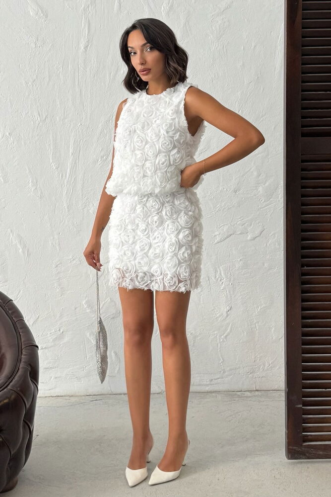Beyaz Zarif Bodycon Mini Etek Yüksek Bel