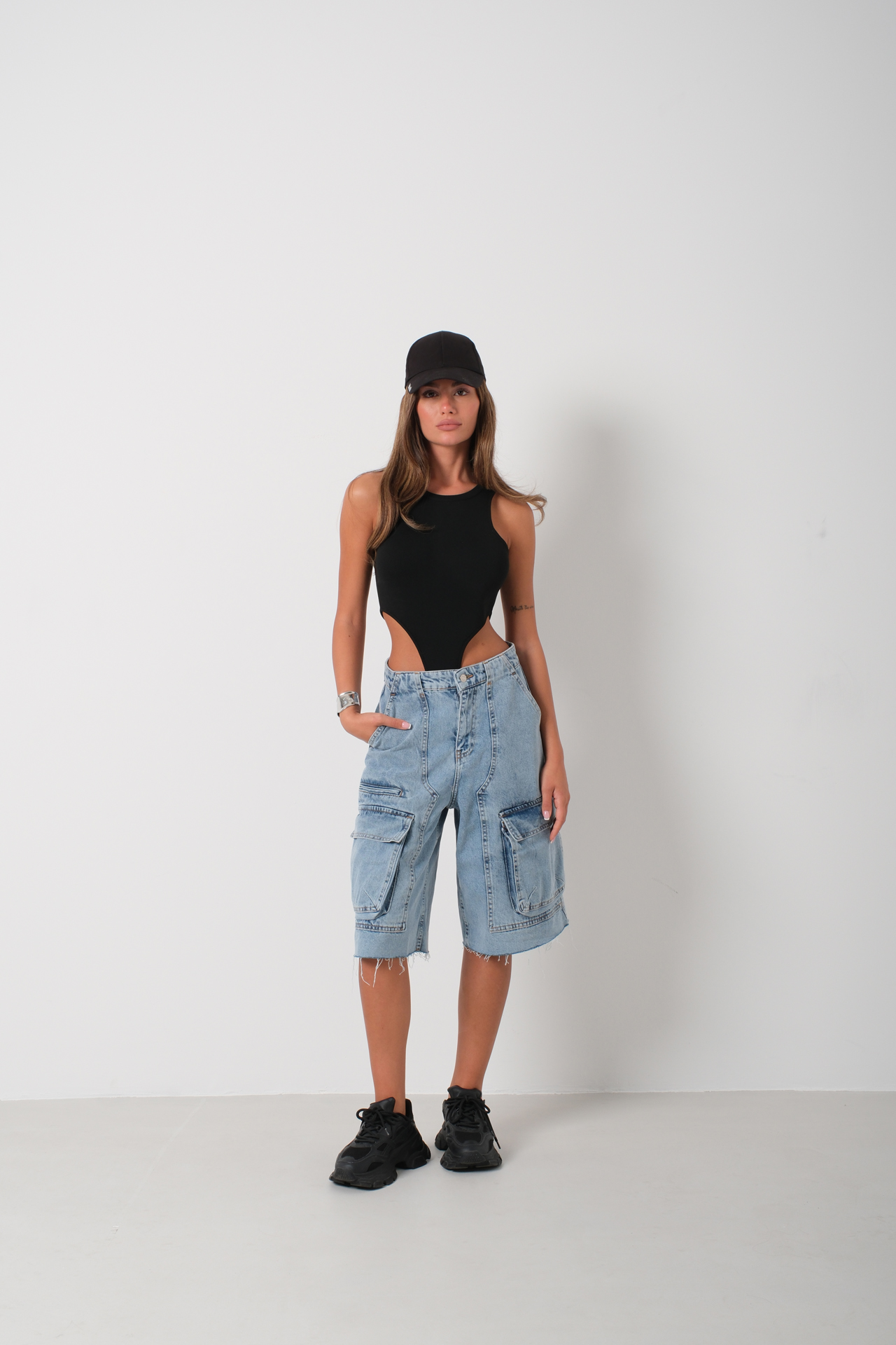 Pencere Detay Yüzücü Bodysuit - Siyah