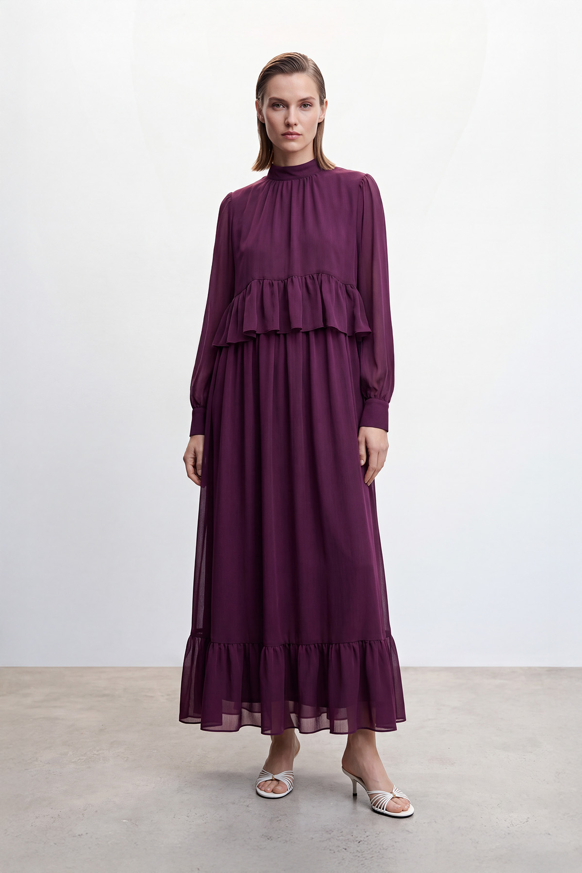 Zarif Mor Yer Hizasında Fit & Flare Elbise
