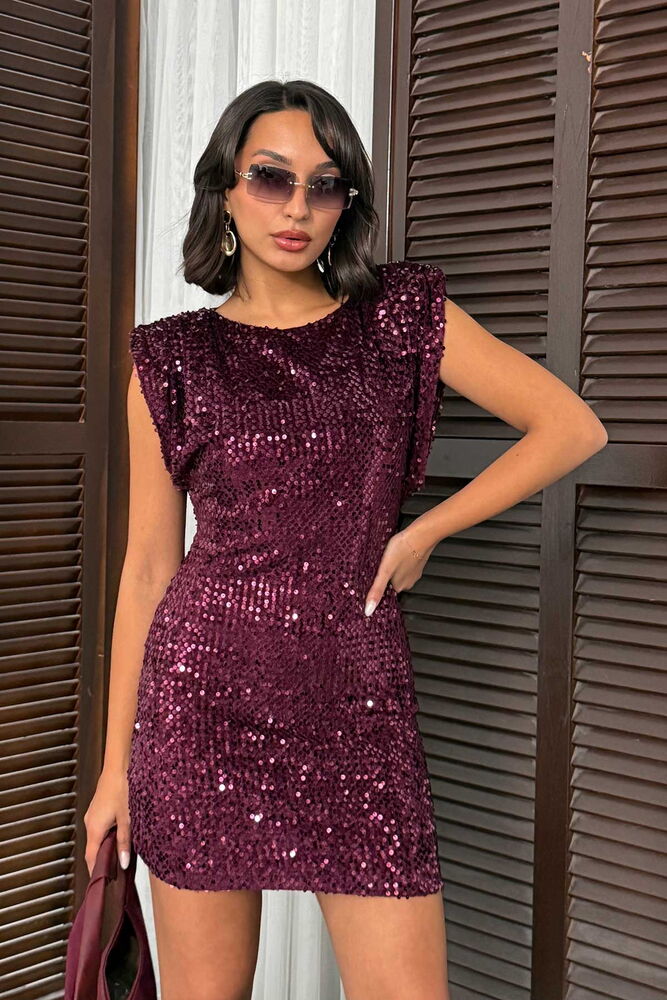Bordo Işıltılı Bodycon Mini Elbise