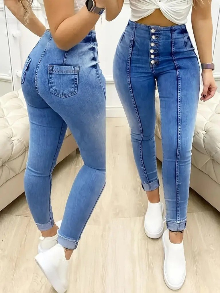 Mavi Yüksek Bel Dar Paça Tapered Havuç Pantolon