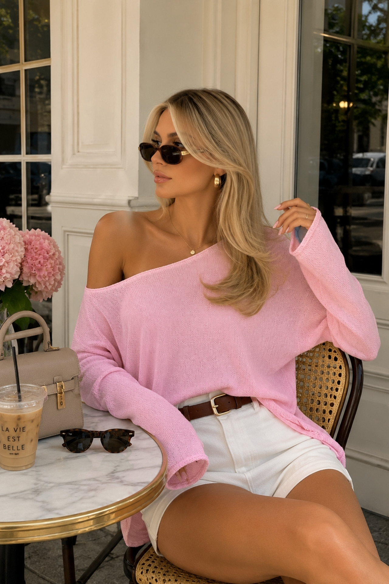 Pembe Oversize Günlük Bluz Tek Omuz Yaka