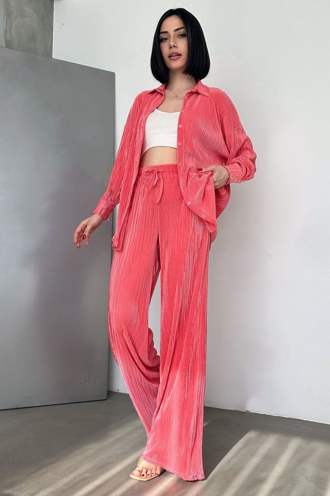Fuşya D 2387 Piliseli Pantolon