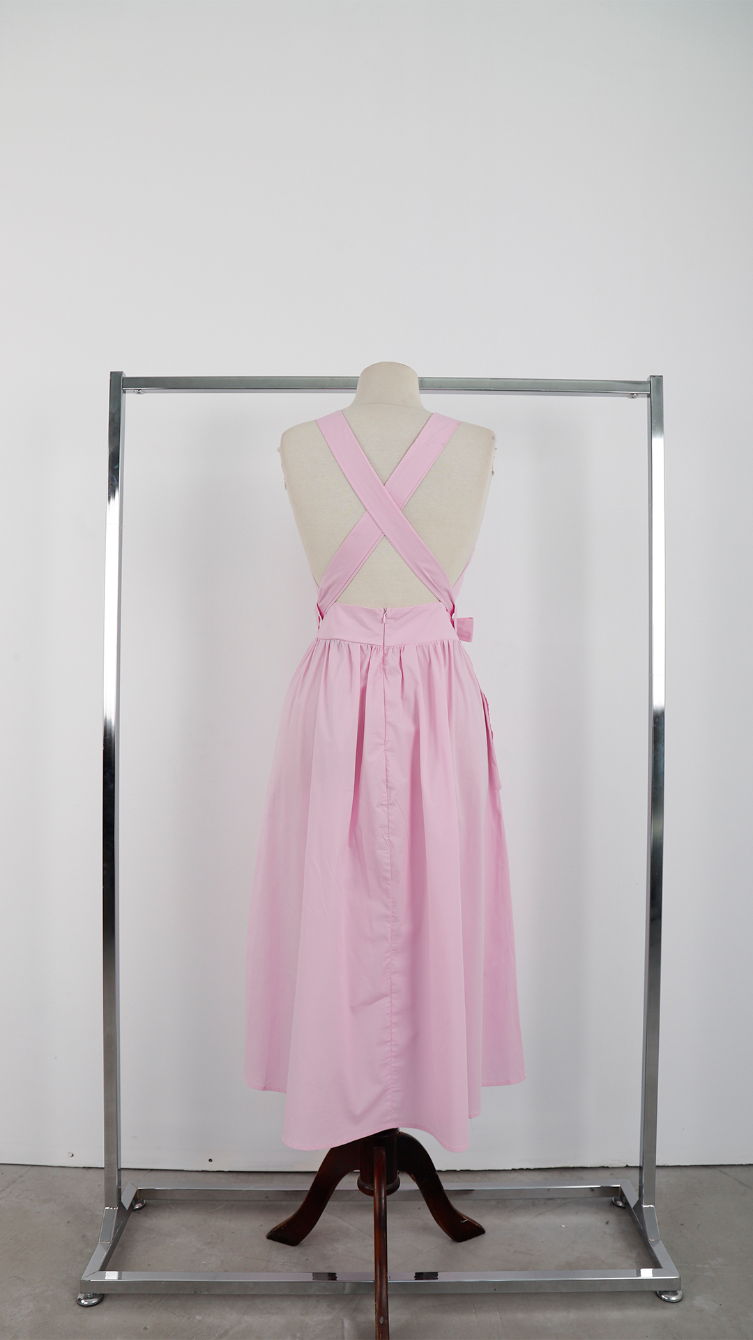 Pembe A Kesim Midi Elbise İle Japone Kol