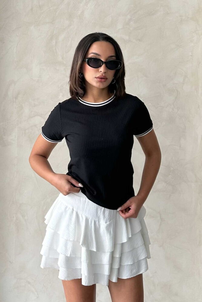 Siyah Krem Bisiklet Yaka Toptan T-shirt