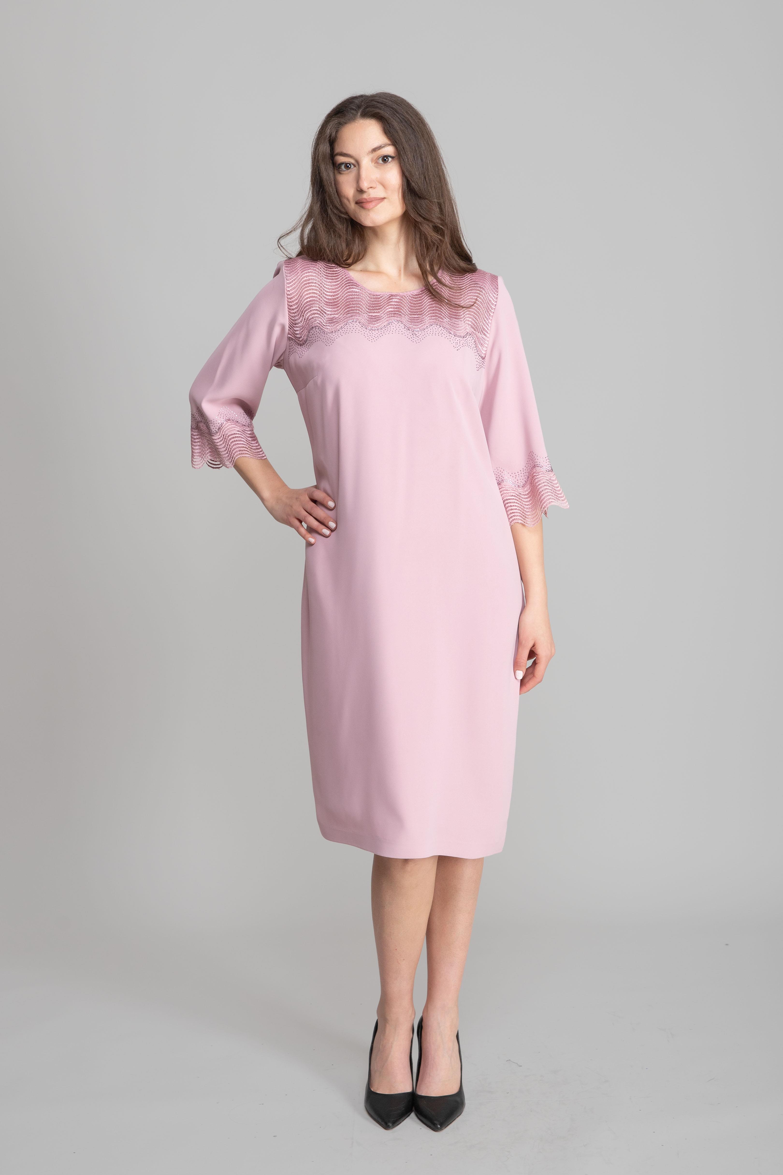 Zarif Pembe Shift Elbise 3/4 Kollu