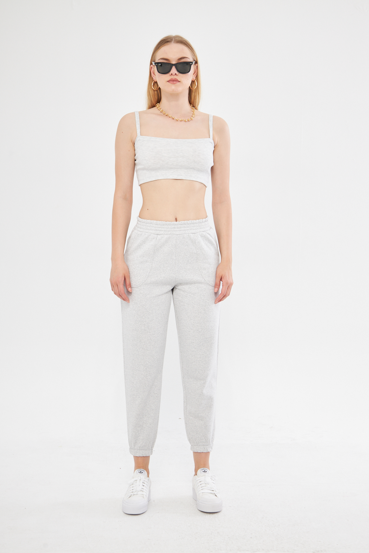 Seal Cotton Yüksek Bel Jogger Gri Melanj