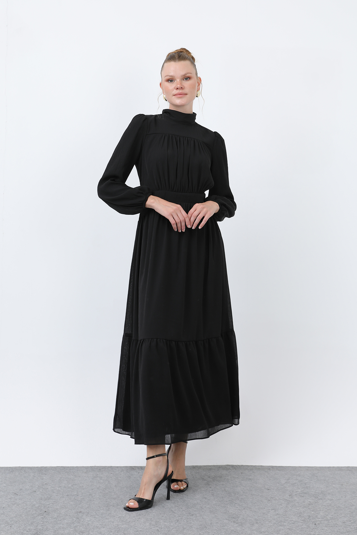 Kadın Drape Detaylı Yüksek Yaka Elbise