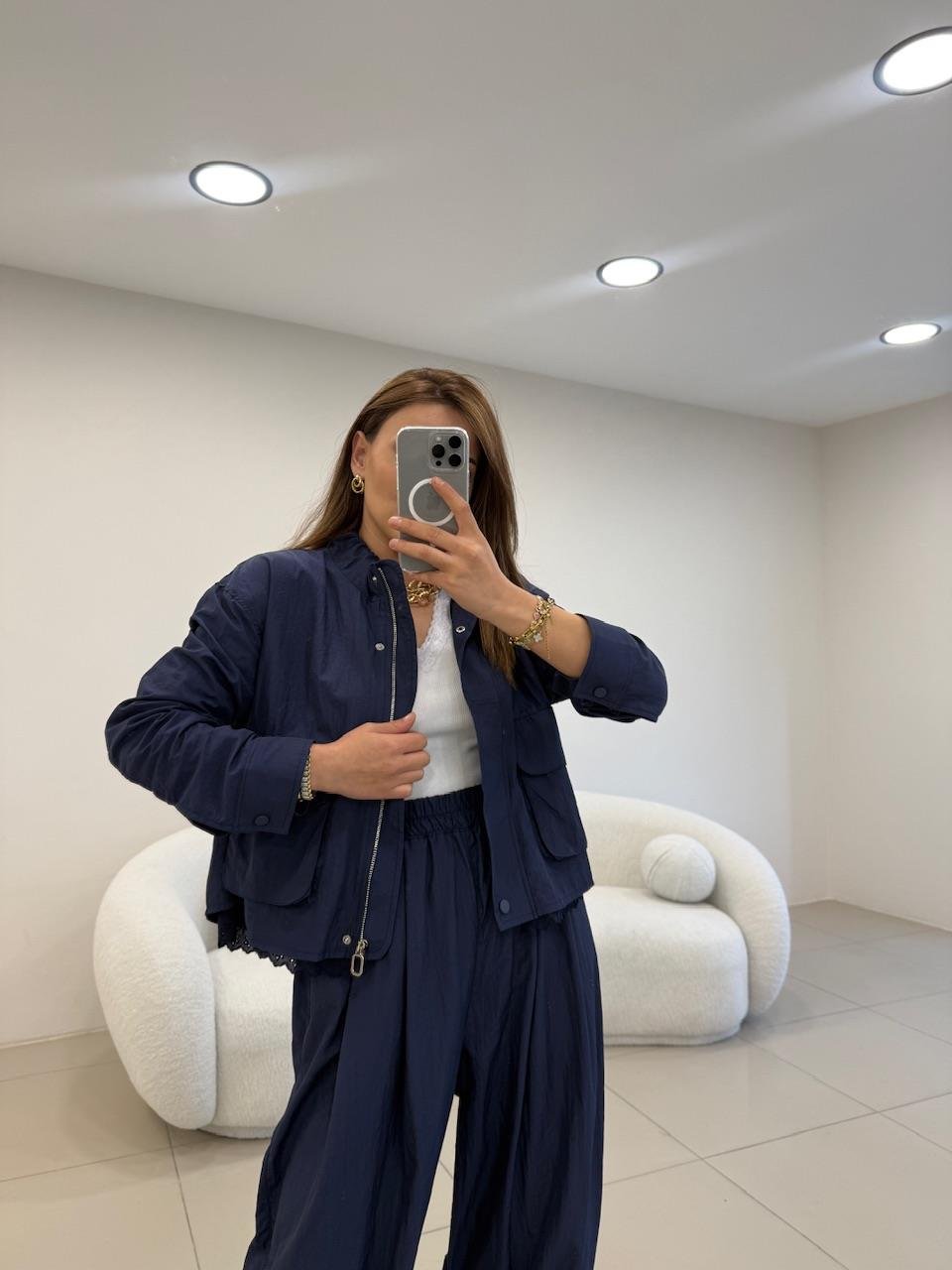 Lacivert Bomber Kaban Fermuarlı