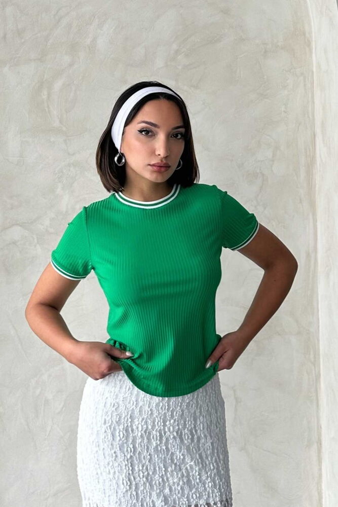 Zümrüt Krem Bisiklet Yaka Toptan T-shirt
