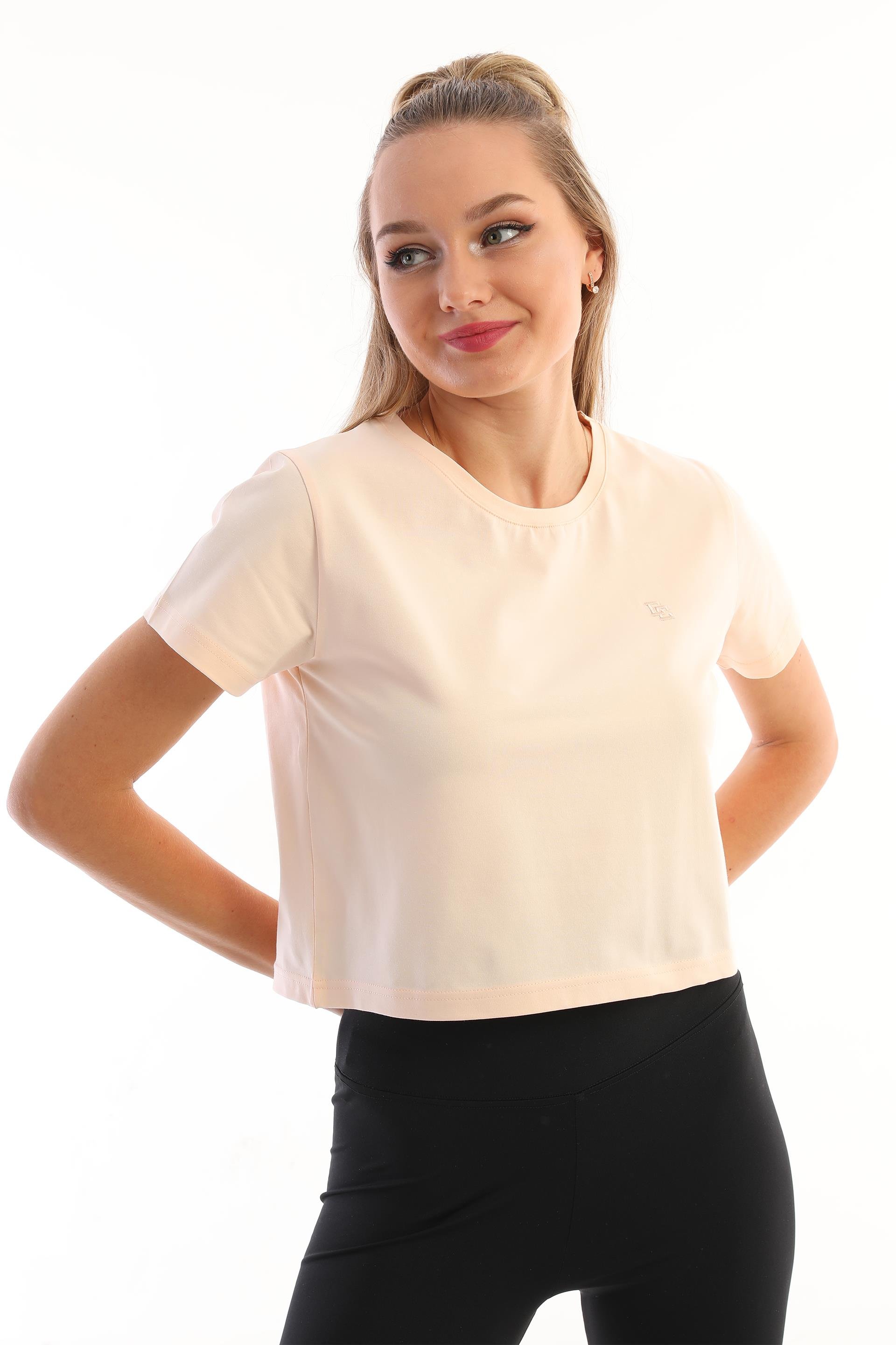 Bisiklet Yaka Crop Kadın Tişört