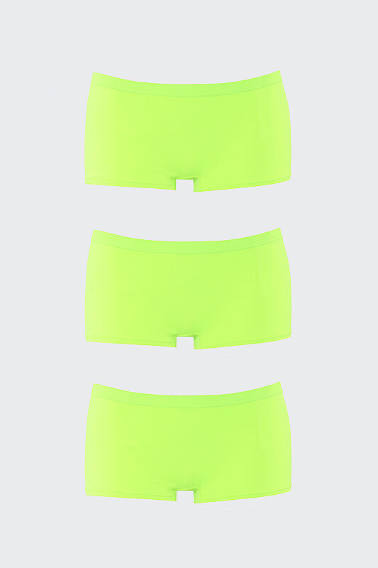 Neon Sarı Dikişsiz 3'lü Ağlı Şort Külot