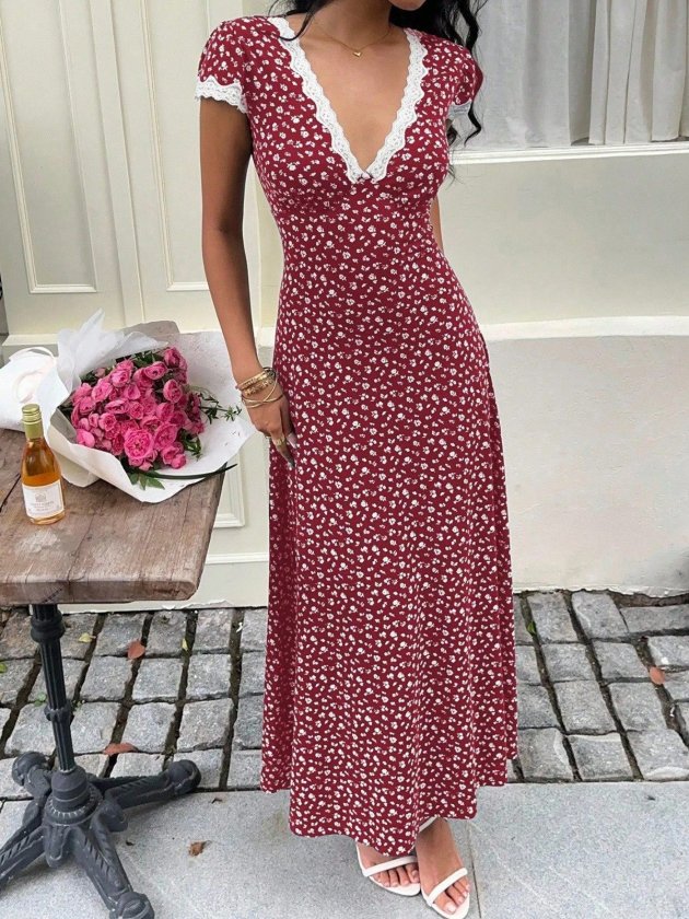 Bordo Fit & Flare Maxi Elbise