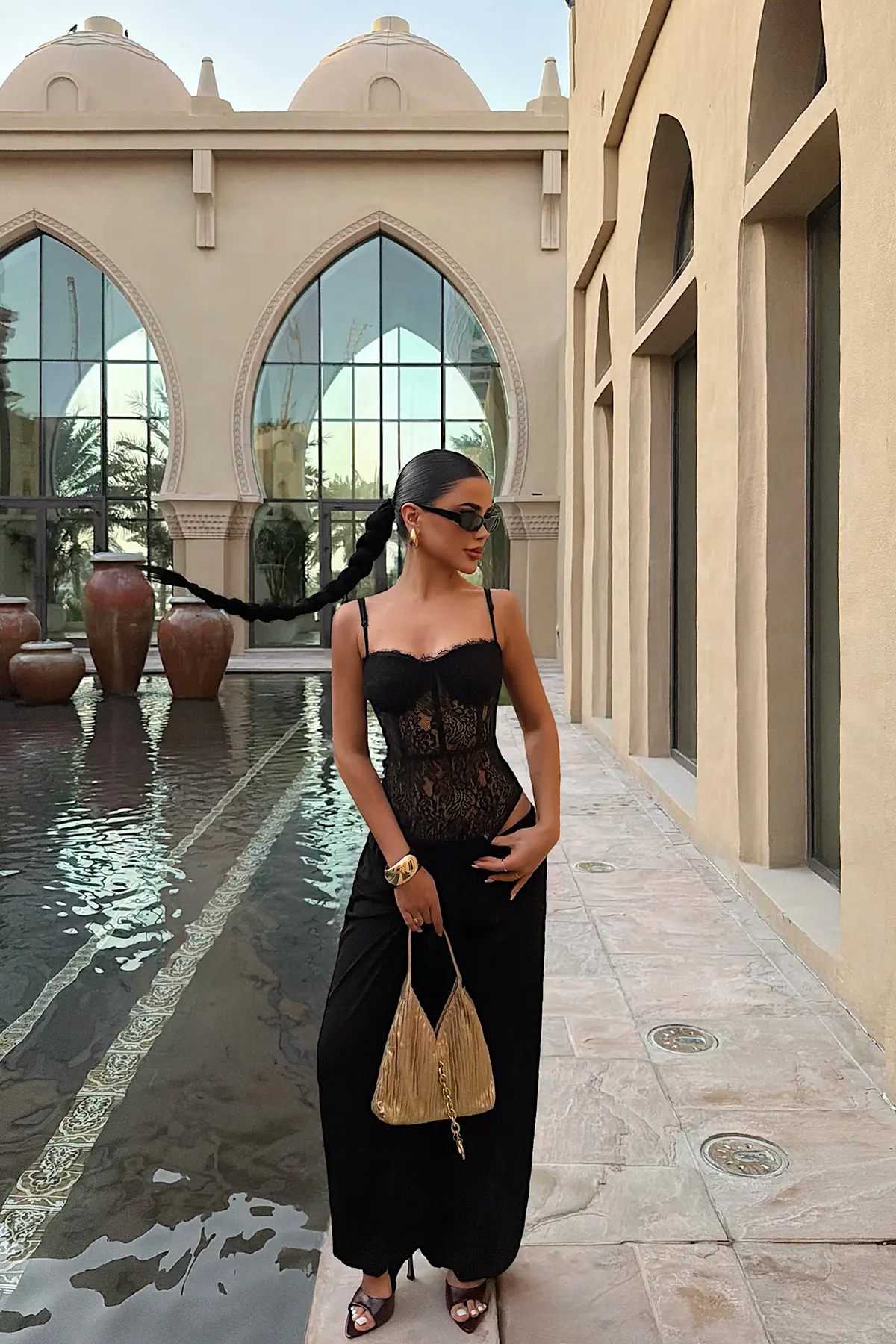 Siyah Glam Seksi Zarif Bodysuit