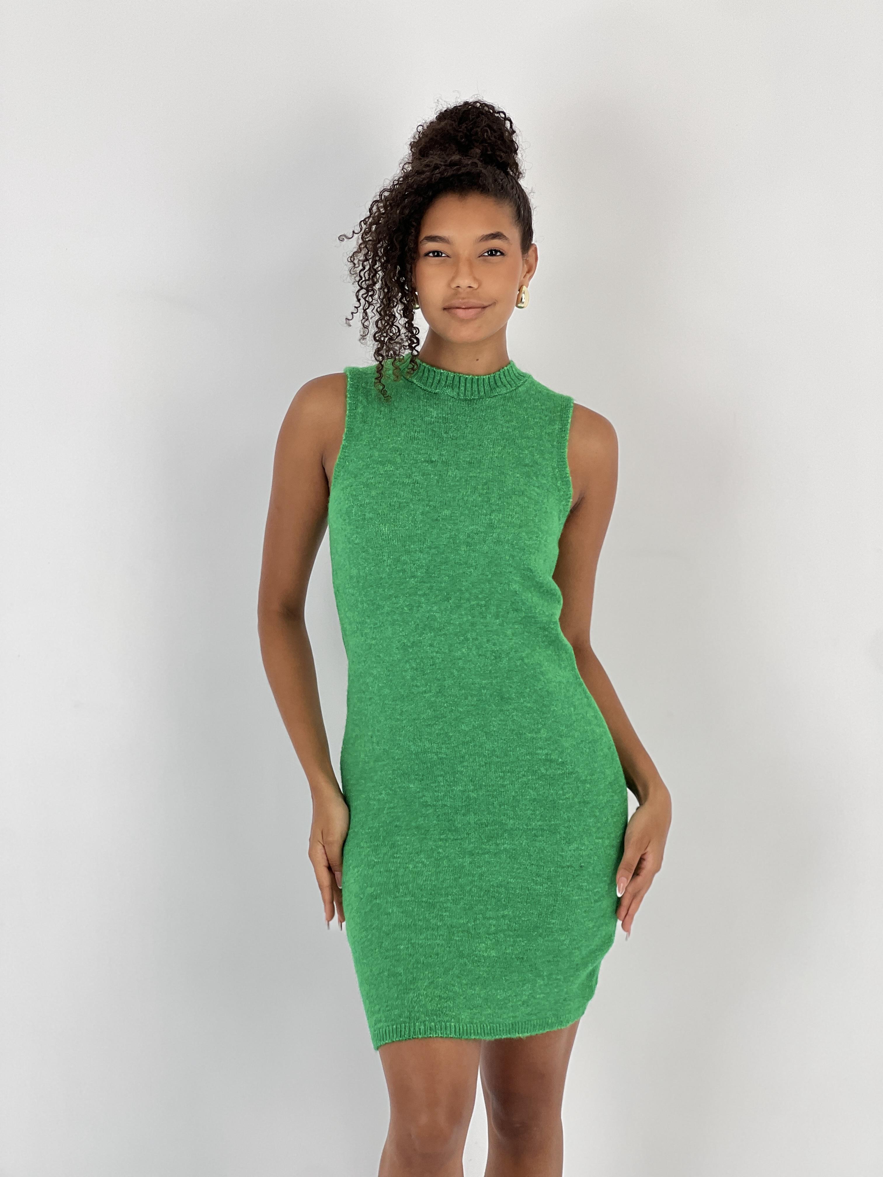Yeşil Bodycon Mini Elbise  Japone Kol Ve Balıkçı Yakalı