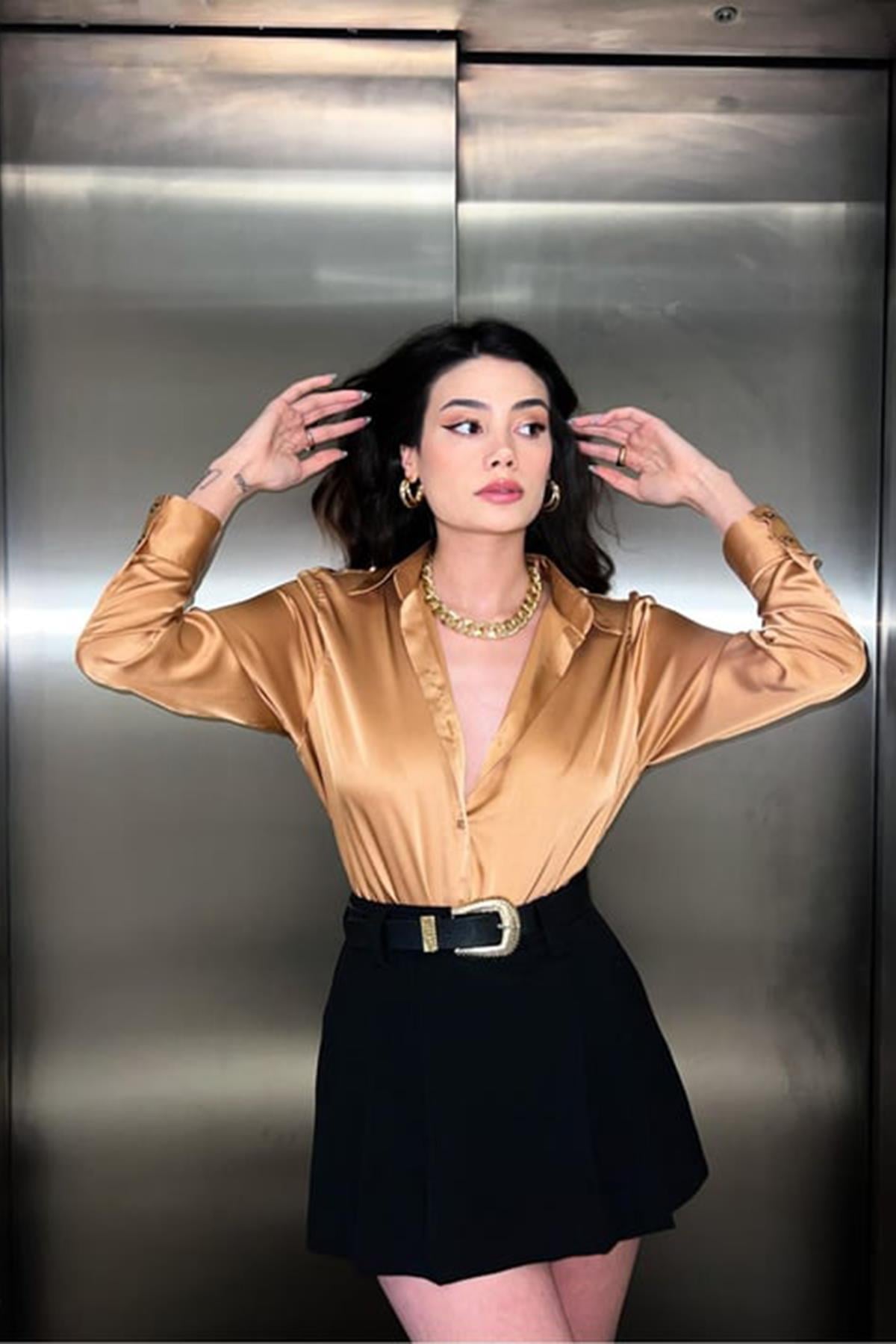 Saten Gömlek - Camel