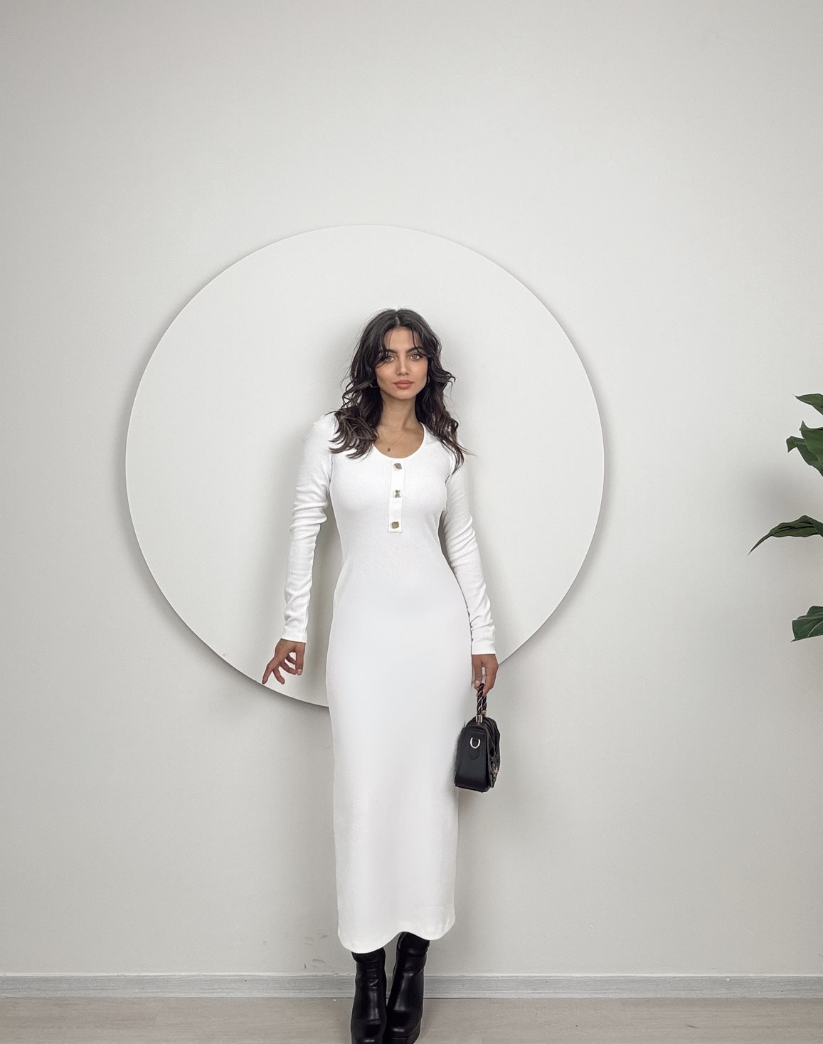 Beyaz Zarif Resmi Bodycon Elbise